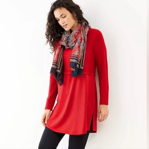 J. Jill Tops - J. Jill Cozy Grace Tunic Mini Dress Women's Red Long Sleeve